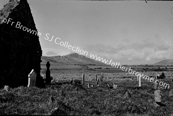 KILMUIRE CHURCH SLIEVE FOY IN COOLEY GAP FROM CHURCH (TELE)